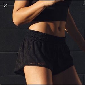 Lululemon City Sky Run shorts with black lace